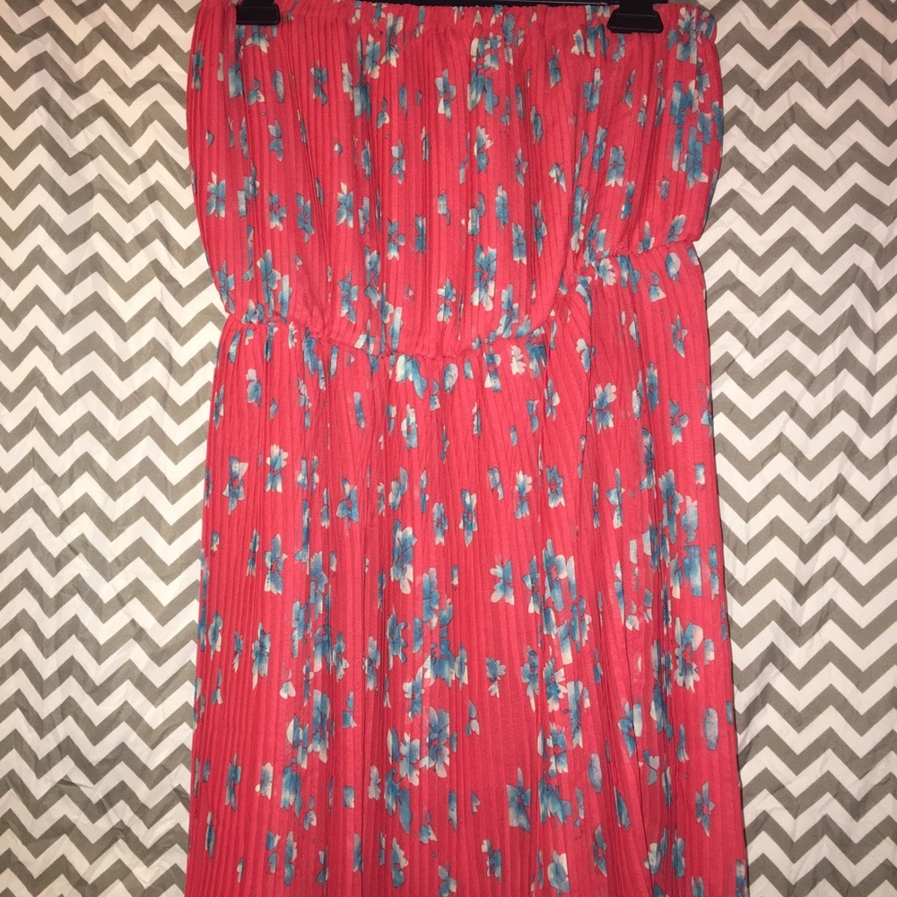 Strapless blue floral dress